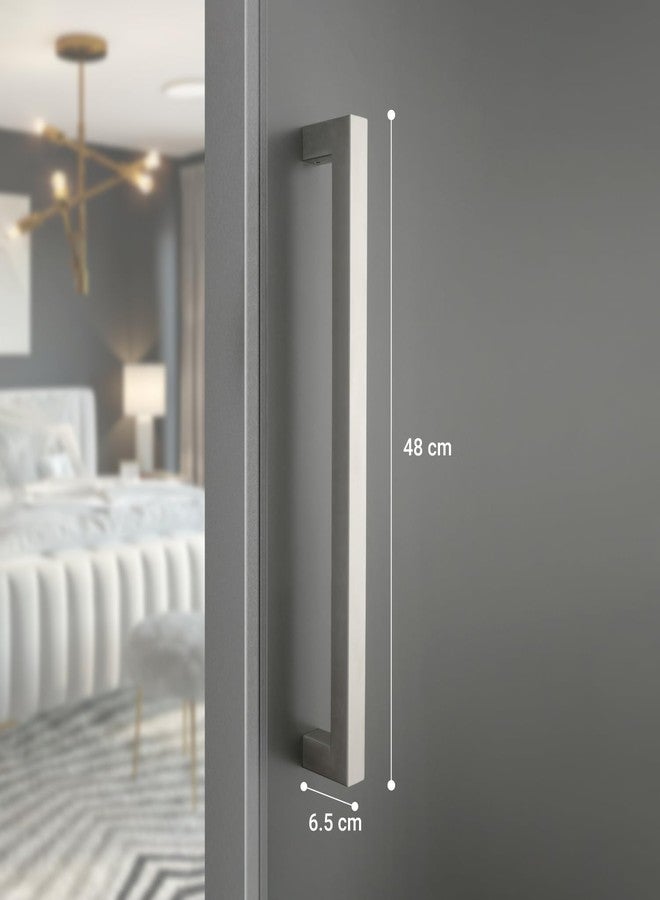 LAPO مقبض باب من الفولاذ المقاوم للصدأ من لابو، مقاس 18 بوصة، مناسب للأبواب الرئيسية والخشبية والزجاجية، مقبض سحب ودفع، مقبض باب رئيسي لجميع الأبواب (المسافة بين الفتحتين 450 مم)، تشطيب ساتان | ضمان 3 سنوات - قطعتان (طقم واحد) PH-2121 - Image 2